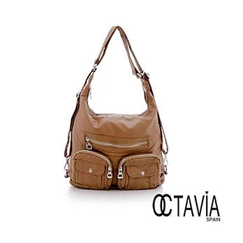【Octavia 8 】實用主義 水洗科技皮多層可調式肩背二用包-奶茶咖