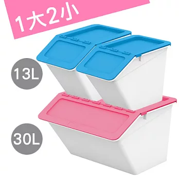 【nicegoods 好東西】大鯨魚小金魚可疊式收納箱30L+13L(1大2小)紅1大+藍1小