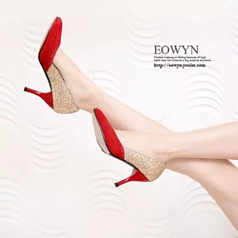EOWYN。韓系時尚閃亮拼接金高跟鞋/紅色38/EX2618-7009(現貨)38紅色38