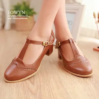 EOWYN。韓系時尚精緻T字扣搭設計粗跟包鞋/黃色36/EX2775-6199(現貨)36黃色36