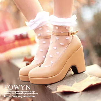 EOWYN。韓系時尚減齡扣搭厚底高跟鞋/棕色36/EX2796-6220(現貨)36棕色36