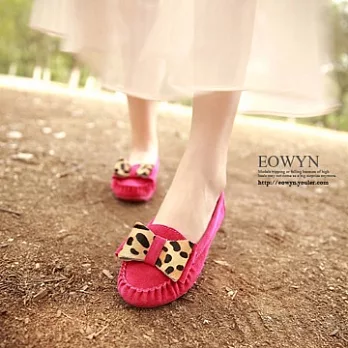 EOWYN。時尚豹紋花色蝴蝶結裝飾包鞋/桃紅色36/EX2873-6299(現貨)36桃紅色36