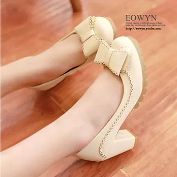 EOWYN。韓系時尚繽紛糖果色蝴蝶結高跟鞋/米色36/EX2929-6354(現貨)36米色36
