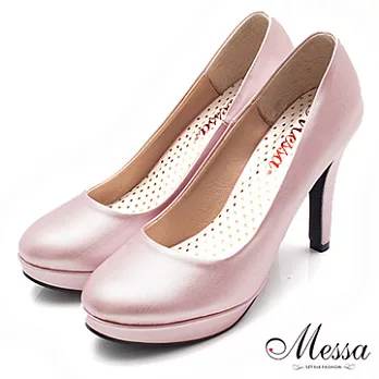 【Messa米莎】(MIT)優雅鎏光美人素面內真皮高跟包鞋-二色36粉紅色