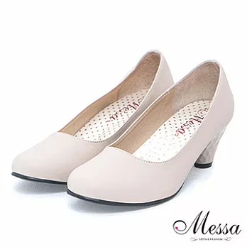 【Messa米莎】(MIT)低調都會風時尚素雅內真皮低跟包鞋35米色