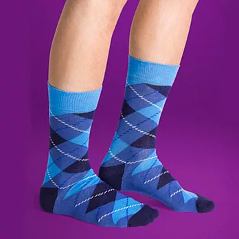 『摩達客』瑞典進口【Happy Socks】藍菱格紋中統襪36-40