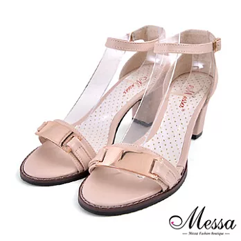 【Messa米莎專櫃女鞋】MIT 韓風簡約金屬一字繫踝內真皮高跟涼鞋36米色