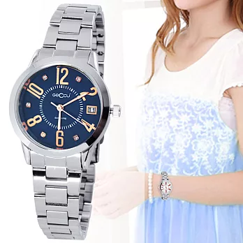 【GECCU】GU-4435 義式風格 時尚簡約晶鑽仕女日誌腕錶(深邃藍)