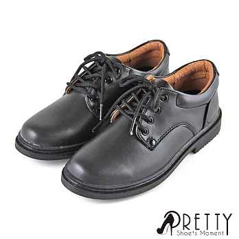 【Pretty】八孔綁帶式圓頭標準學生鞋皮鞋(女款)23.5黑色