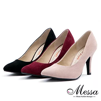 【Messa米莎專櫃女鞋】MIT高雅氣質絨毛內真皮尖頭高跟鞋35可可色