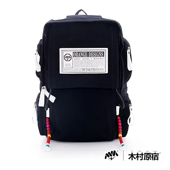 木村原宿 MM日系潮包 - 串珠 Label 雙肩後背包 - 黑白黑白