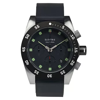 【ELECTRIC】DW01系列 經典潛水三眼計時腕錶 (黑面/黑矽膠帶 EVEW0030030001)