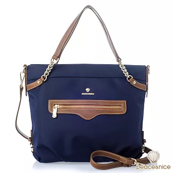 【PEACE&NICE】真皮花蕊鍊帶抓折三用包(魅深藍)