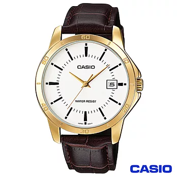 CASIO卡西歐 男仕成熟時尚皮帶腕錶-金框 MTP-V004GL-7A