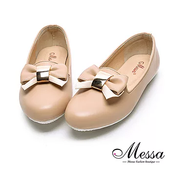 【Messa米莎專櫃女鞋】MIT蝴蝶綁帶女孩內真皮平底包鞋35可可色