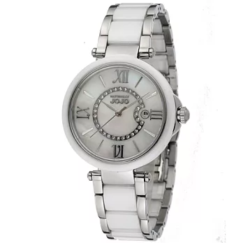 NATURALLY JOJO 金屬典雅時尚陶瓷腕錶-白x銀/30mm白x銀