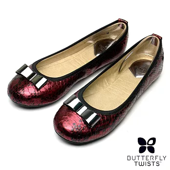 【BUTTERFLY TWISTS】CHLOE可折疊扭轉芭蕾舞鞋6蛇紋金屬莓果紅