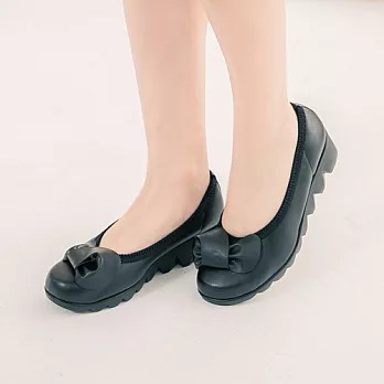 【AMEBER】優雅蝴蝶結小羊皮日本進口楔型鞋-黑色23黑色