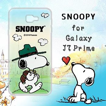 史努比/SNOOPY 正版授權 三星 Samsung Galaxy J7 Prime 5.5吋 漸層彩繪軟式手機殼(郊遊)