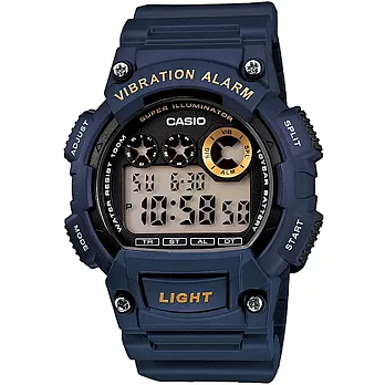 CASIO 卡西歐 W-735H 沉穩色系震動鬧鈴功能防水電子錶 - 2AVDF靛藍