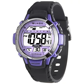 JAGA(捷卡)色彩繽紛花漾年華多功能電子錶-M1048A-AJ(黑紫)