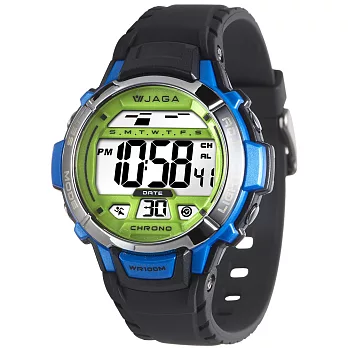 JAGA(捷卡)色彩繽紛花漾年華多功能電子錶-M1048A-EF(藍綠)
