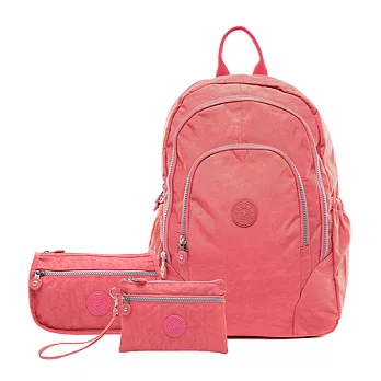 【COUNT DUCK】美系悠活輕量多收納機能型3way後背包CD-009-粉橘色(超值三件組)