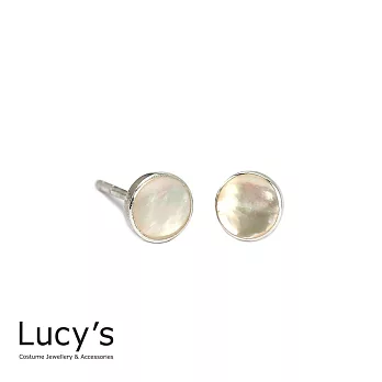 Lucy’s 925純銀歐美幻彩貝殼寶石圓形貼耳耳環幻彩白