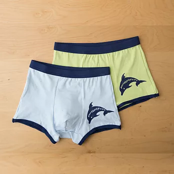 小學生來了-男童時尚四角內褲(2入) 海豚-藍/綠-130