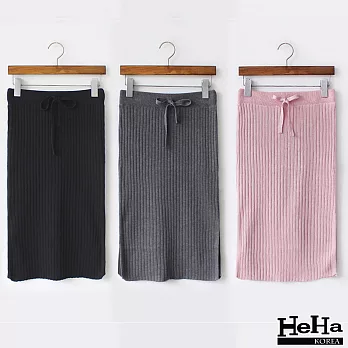 窄裙 針織下擺開叉中長版過膝裙 三色-HeHa-FREE(粉色)