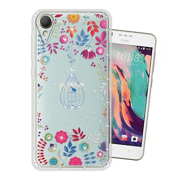 WT 宏達電 HTC Desire 10 Lifestyle / Desire 825 奧地利水晶彩繪空壓手機殼(鳥羽花萃)