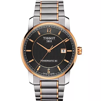 TISSOT T-Classic Powermatic 80動力鈦金屬機械優質時尚男性腕錶-半金+黑面-T0874075506700
