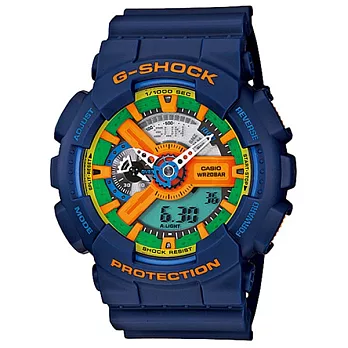 【CASIO】卡西歐 G-SHOCK系列 樂高齒輪設計雙顯電子錶 (藍/橘/綠 GA-110FC-2A)