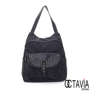 OCTAVIA 8 真皮 - JAZZ 鉚釘口袋輕量尼龍肩背後背百變包 -爵士黑