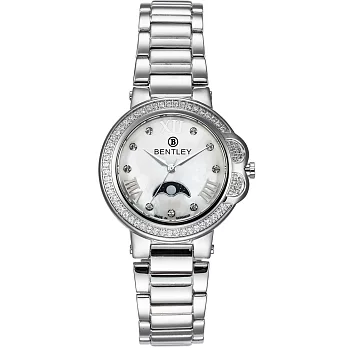 【BENTLEY】賓利 Lady Bentley系列 月亮女神真鑽手錶 (白面/銀色鋼帶 BL1689-102000)