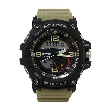 SANDA 759 帥氣運動電子指針雙顯示電子錶- 卡其