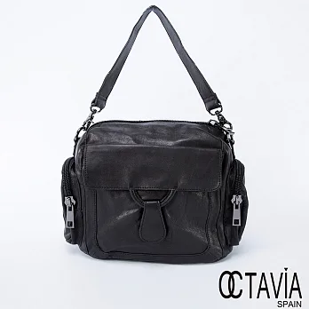 OCTAVIA 真皮 - TANGO 與城市共舞小羊皮多口袋中性肩背包 - 享樂黑