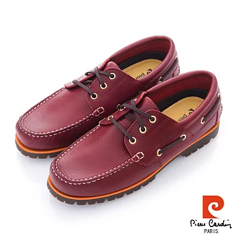 Pierre Cardin(男) - 航海家 金扣描線大底綁帶帆船鞋 - 棕紅25棕紅