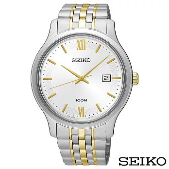 SEIKO精工 尊爵商務風雙色不鏽鋼錶帶男士手錶 SUR223