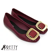 【Pretty】優雅方框防水膠鞋/雨鞋EU36紅色