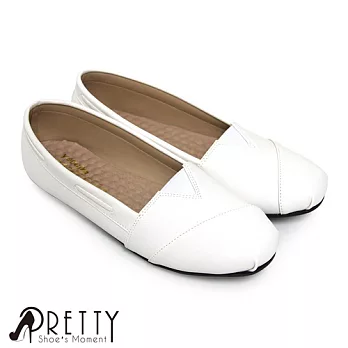 【Pretty】大尺碼-極簡皮革舒適平底鞋JP25.5白色