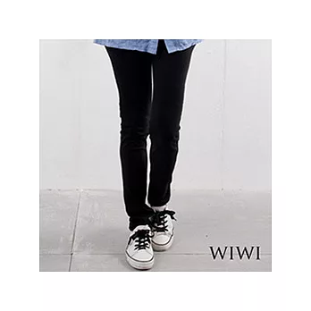 【WIWI】SlimFit 百搭顯瘦水洗鬆緊直筒煙管褲(黑色L)