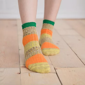 蒂巴蕾流行女棉襪-多色拼接檸檬黃