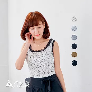 【AnZa】棉料黑蕾領長板背心(6款)FREE斑點款/白