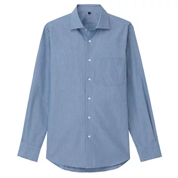 [MUJI無印良品]男有機棉平織布直紋抗皺八字領襯衫S藍色