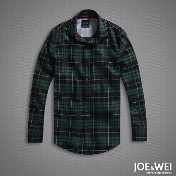 【JOE & WEI】Slim Fit 黑釦復古格紋襯衫-M M綠色