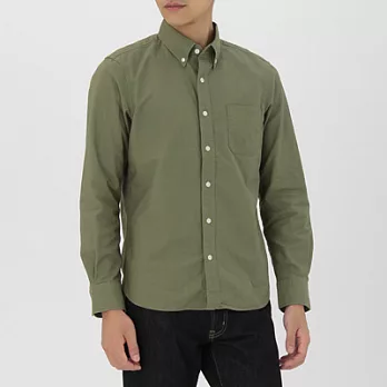 [MUJI無印良品]男有機棉胚布染牛津布扣領襯衫XL卡其綠