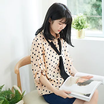 【KatieQ】點點皺面棉上衣-F 5046-8 FREE杏粉