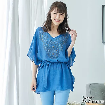 【KT】釘珠柔棉感肌理上衣-M M藍色