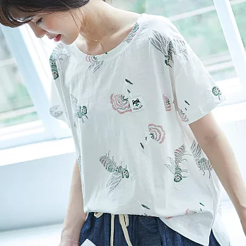 【慢。生活】刺繡寬鬆竹節棉T-F 259-1 FREE白色